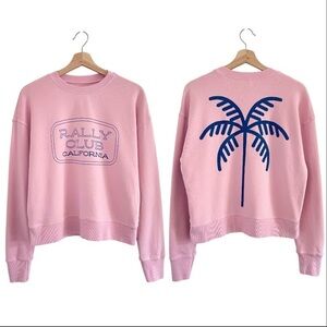 Rally Club Archie Crew Rally Palm French Terry Pullover Sweatshirt Pink Small